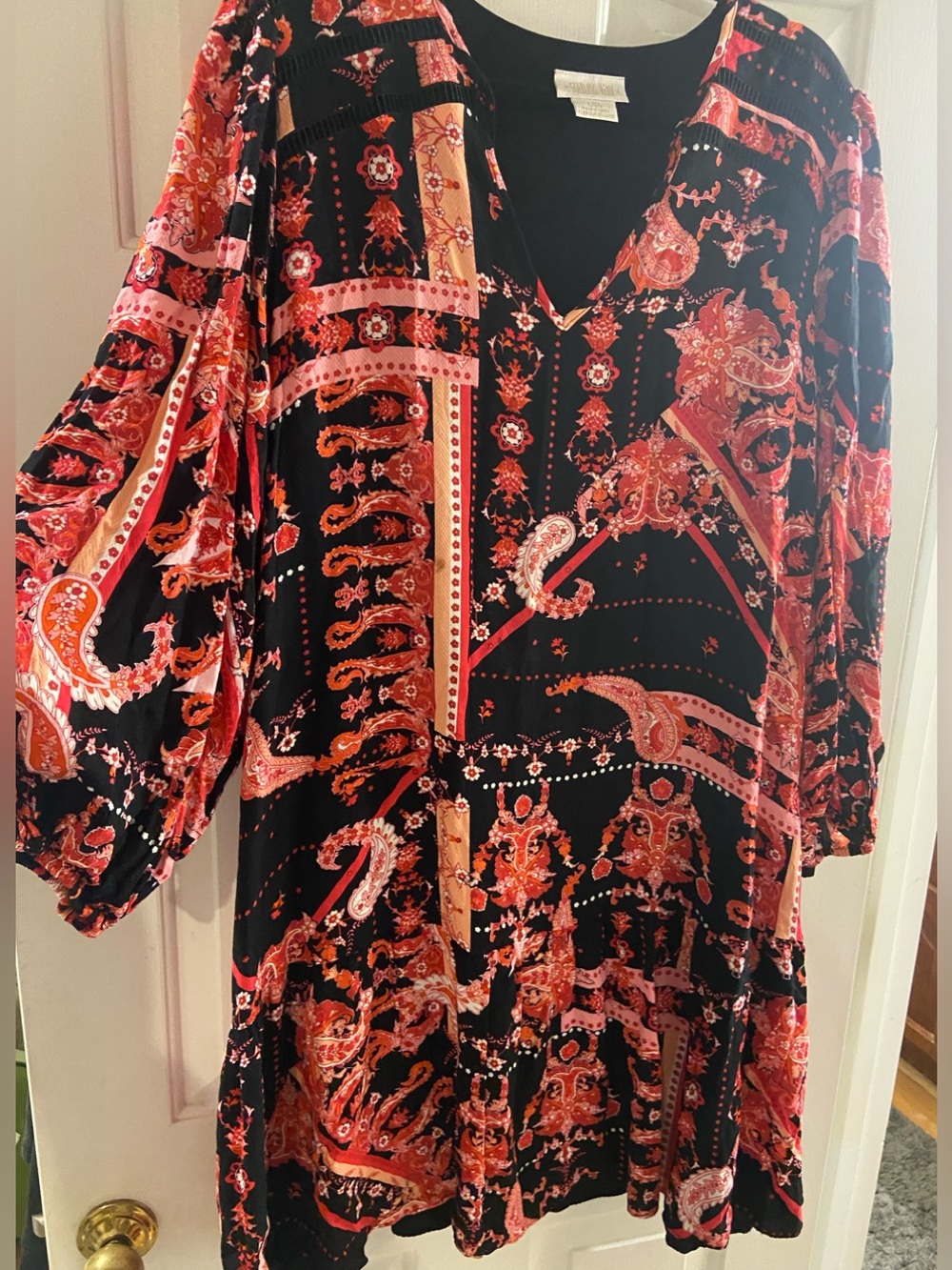Starling L / 20 2x Black Tunic Dress with Red & Pink Paisley Patchwork
